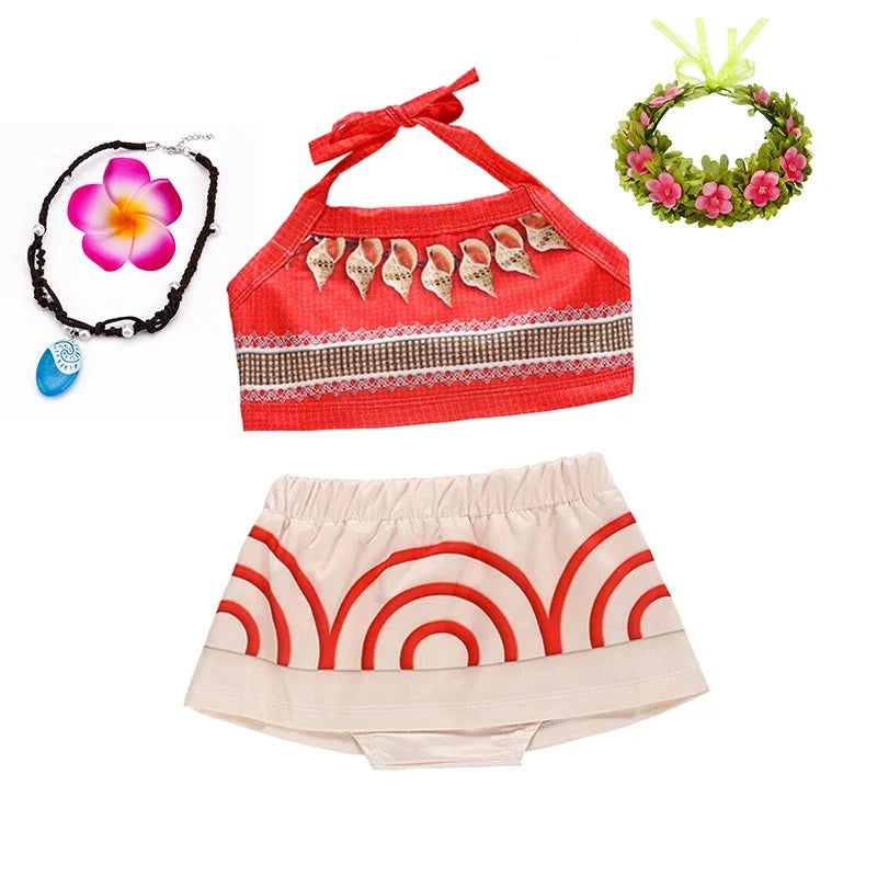 Girls Party Dresses Halloween Girls Little Moana Dress for Beach Summer Outfit Carnival Costumes Party Princess Vaiana Dress