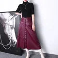 تنورة جلد طويلة 80 سم للنساء، تصميم درزات جذاب وعصري، تنورة ماكسي مطوية للسيدات، فالداس لارجاس، ملابس الشارع، قابلة للتخصيص