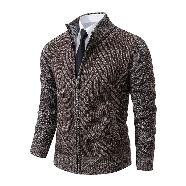 Men's Knit Cardigan Autumn Winter Sweater Coat Man Clothes Brown Blue Luxury Brand Button Fleece Lined Male Knitting Jackets