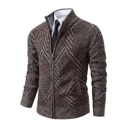 Men's Knit Cardigan Autumn Winter Sweater Coat Man Clothes Brown Blue Luxury Brand Button Fleece Lined Male Knitting Jackets