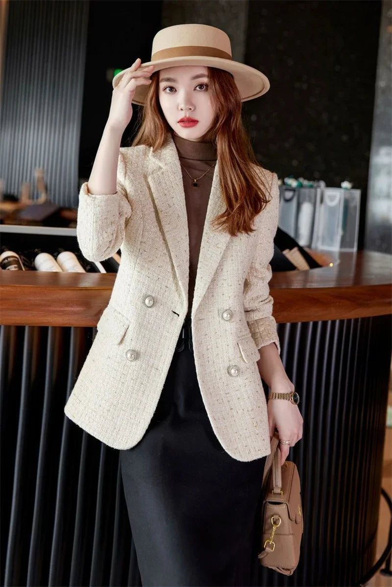 Female French Style Small Fragrant Wind Coarse Tweed Suit Jacket 2023 Spring New Women's High-end Sense Goddess Fan Small Suit