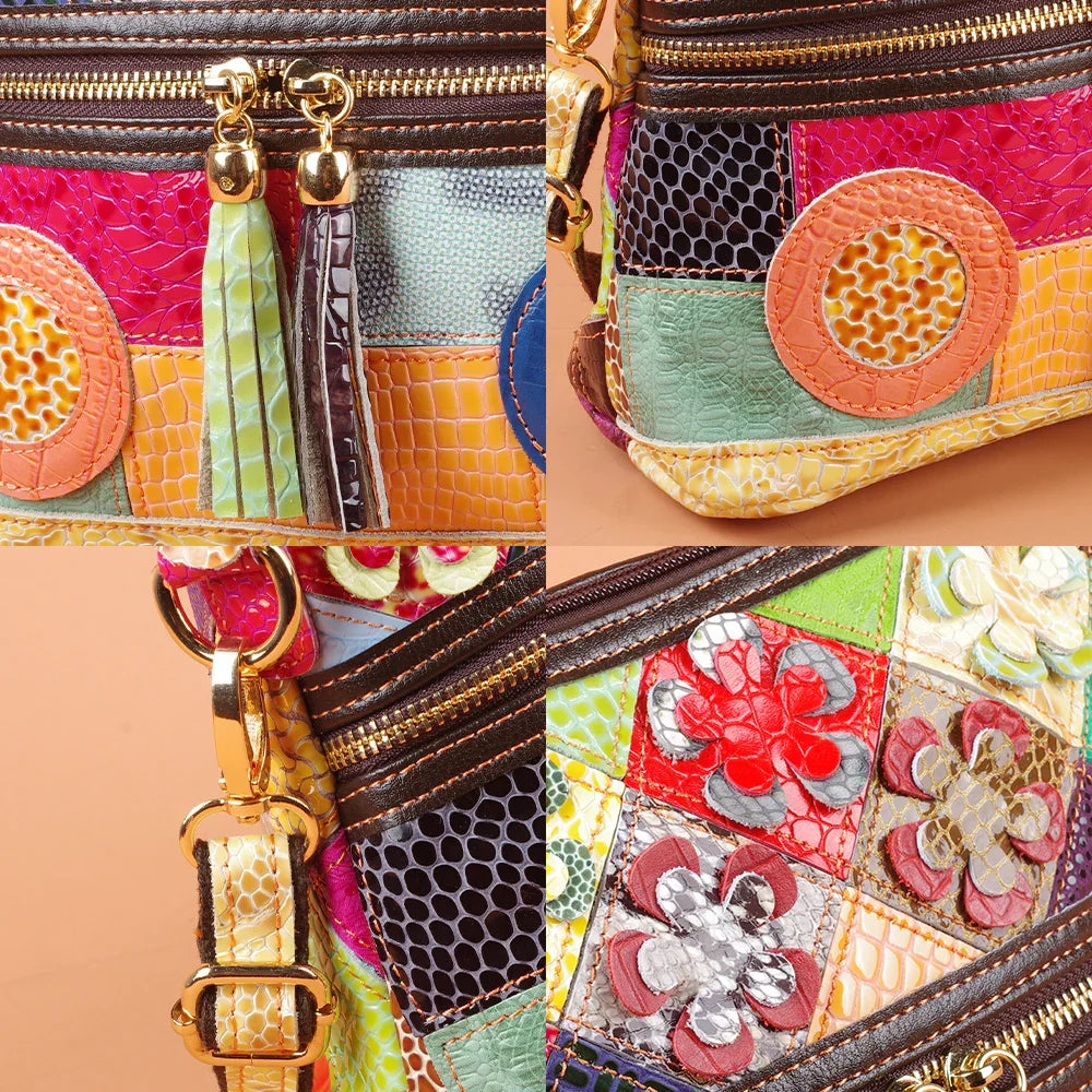 Multi-color snake pattern splicing tassel genuine leather cowhide bag shoulder women's bag personalized casual women's small bag