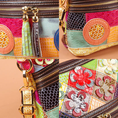 Multi-color snake pattern splicing tassel genuine leather cowhide bag shoulder women's bag personalized casual women's small bag