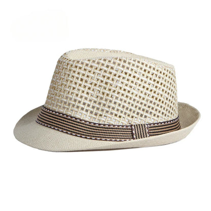 Men's Hats Summer Breathable Straw Small Top Hat Women's Sun Protection Beach Hat British Retro Jazz Cap Mesh Fedora Black Hat