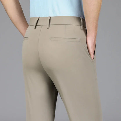 New Summer Men's Ice Silk High Stretch Business Suit Pants Male Army Green Blue Elastic Formal Office Straight Formal Trousers