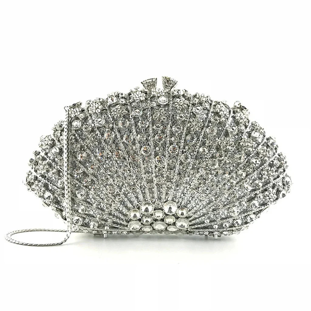 High Quality Elegant Exquisite Fan Shaped Ladies Evening Clutch Bag Banquet Chain Shoulder Bag