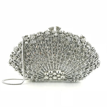 High Quality Elegant Exquisite Fan Shaped Ladies Evening Clutch Bag Banquet Chain Shoulder Bag