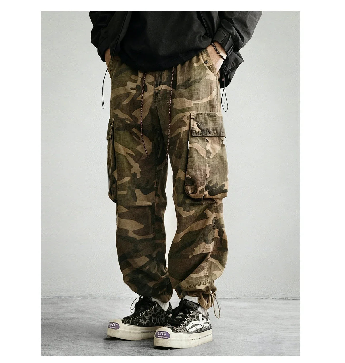 Mens American Camo Tactical Cargo Pants Outdoor Hiking High Quality Relaxed Fit Straight Leg 100% Cotton Casual Trendy Trousers