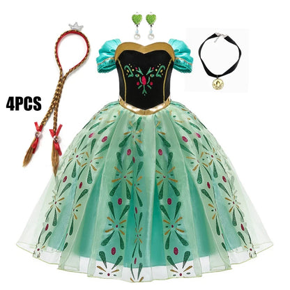 Full Printing Kids Cosplay Anna Princess Costume Fancy Birthday Carnival Party Prom Dress Toddler Role Play Clothing Outfits