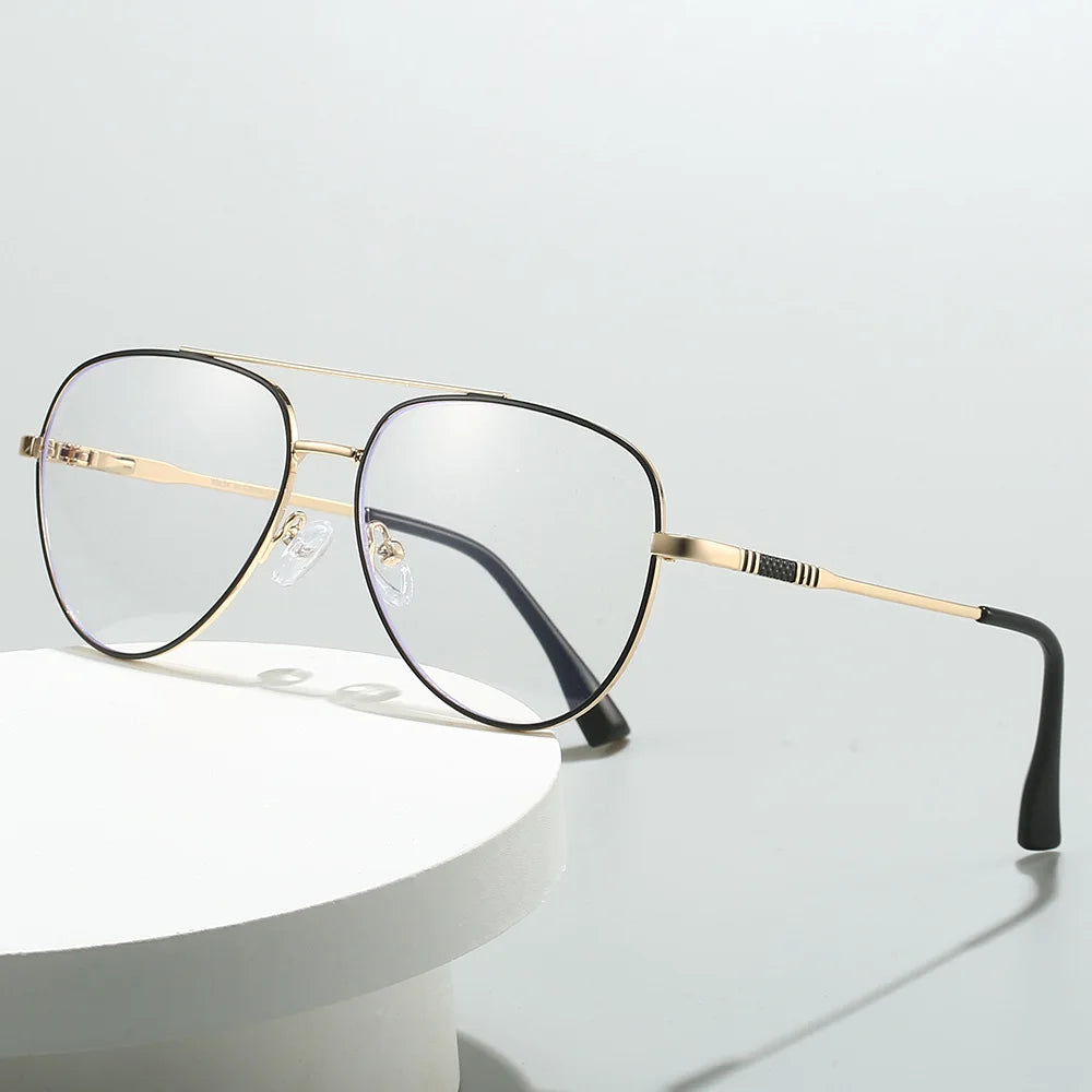 Double Bridge Anti-Blue Light Reading Glasses Men's Metal Pilot Style Leisure Travel Customized Prescription Myopia RS6912