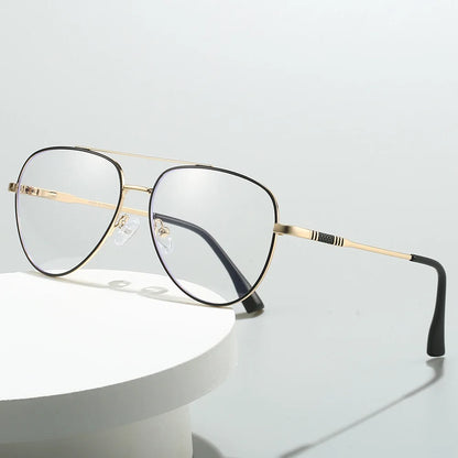 Double Bridge Anti-Blue Light Reading Glasses Men's Metal Pilot Style Leisure Travel Customized Prescription Myopia RS6912