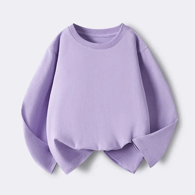 1pcs Spring Autumn Children's Pure Cotton Long Sleeve T-shirts Solid Color Boys Girls Tops Kids Baby Leisure Tee Student Clothes