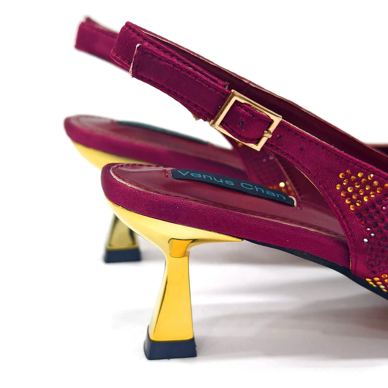 2024 Italian Design Rhinestone Luxury Wine Colour Pointed Toe Shoe & Bag Set Women's High Heels for Parties By Venus Chan