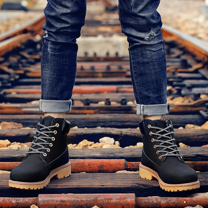 Designer Leather Mens Spring Fall Ankle Boots Trekking Yellow Coffee Designer Tactical Boots Outdoor for Men Work Shoes Sneakers