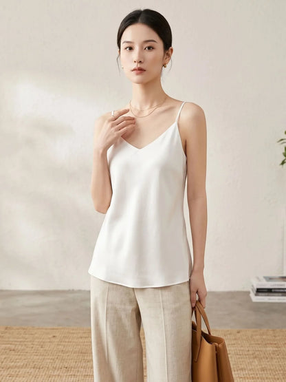 Double-Layer Silk Camisole for Women, Mulberry Silk Bandeau, Sexy V-neck Tanks and Camis, Summer Vest, 2025