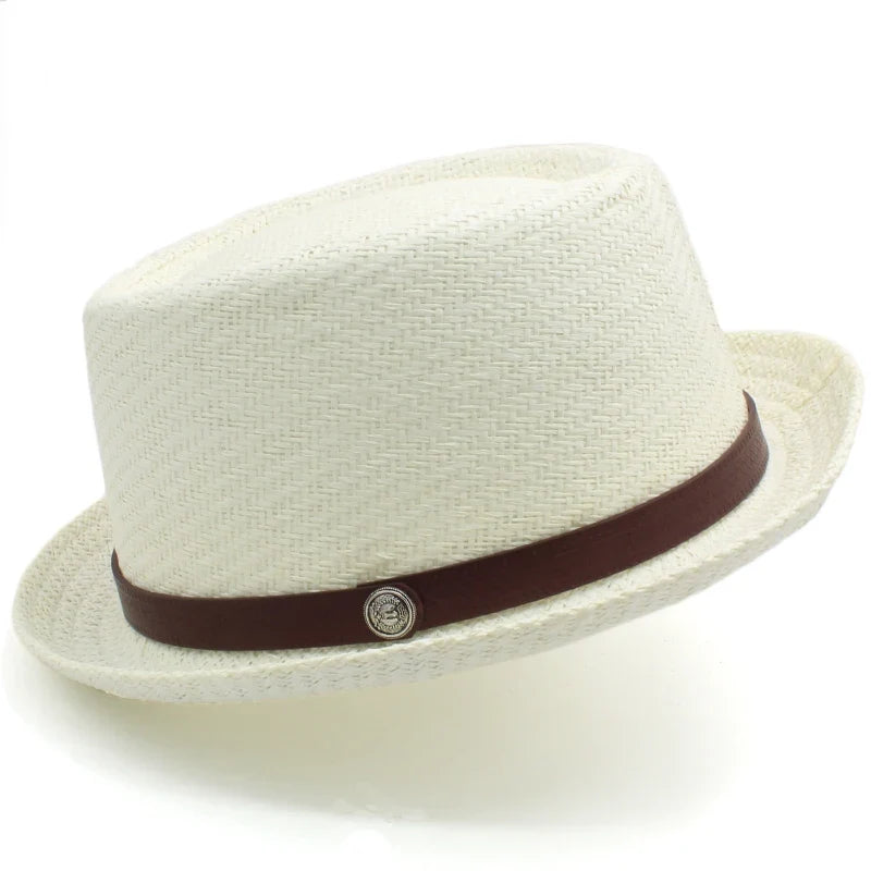 Men Women Straw Pork Pie Hats Summer Sunhat Boater Caps Sailor Sombrero Beach Fedora Trilby Outdoor Travel US Size 7 1/4 UK L