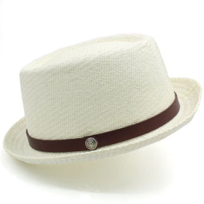 Men Women Straw Pork Pie Hats Summer Sunhat Boater Caps Sailor Sombrero Beach Fedora Trilby Outdoor Travel US Size 7 1/4 UK L
