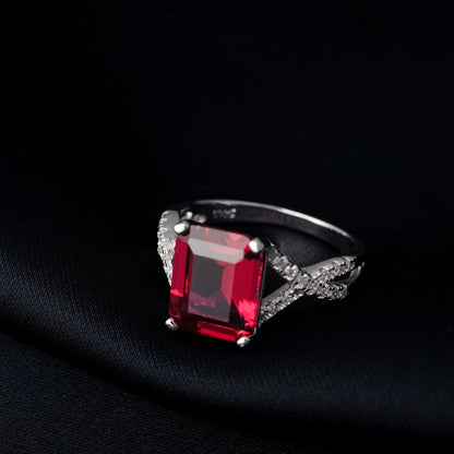 4.16ct Created Red Ruby 925 Sterling Silver Wedding Engagement Promise Ring for Women Fashion Party Jewelry Gift