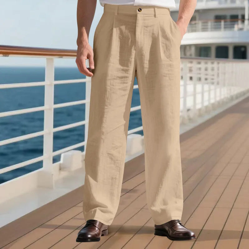 Amazon European and American Men's Linen Solid Color Casual Suit Pants New Fashion Beach Wide-Leg Trousers