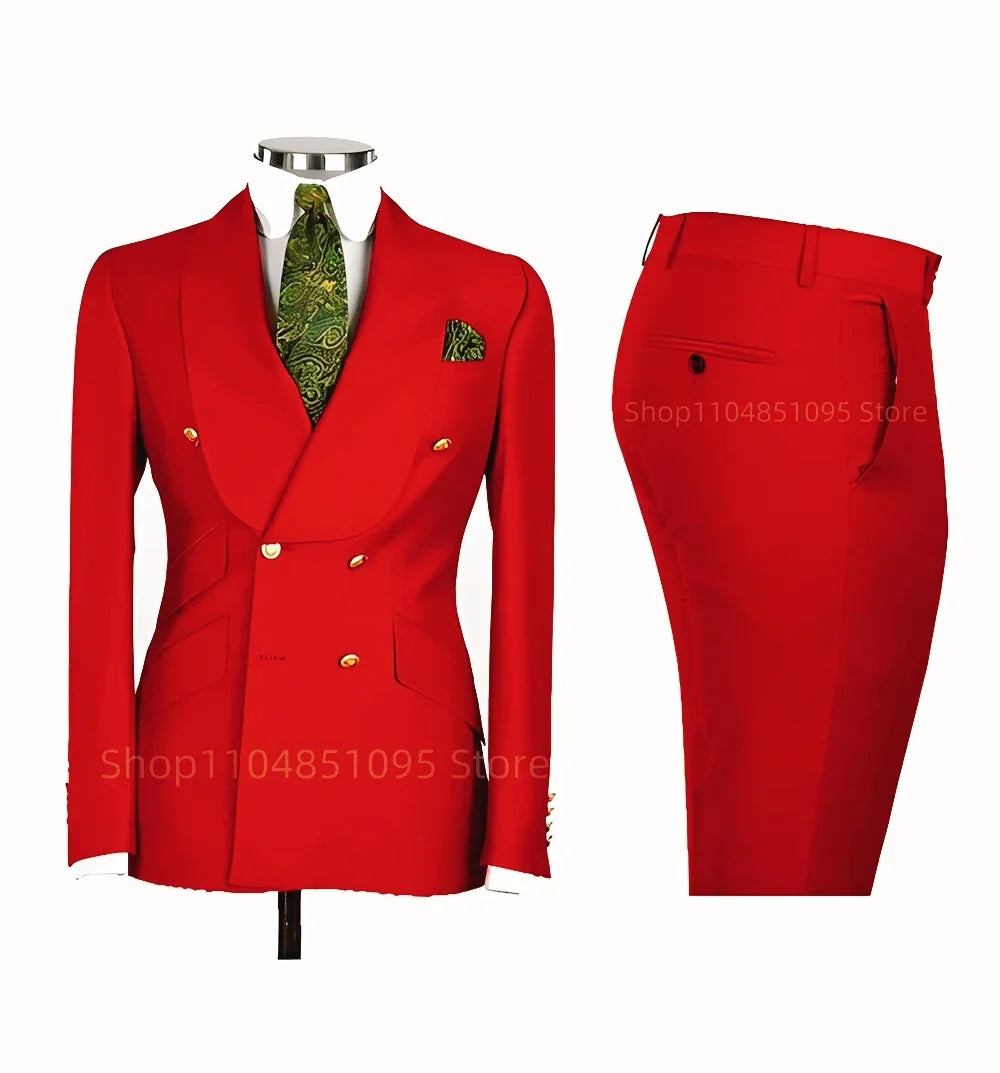 Solid Slim Fit 2 Piece Wedding Men's Tuxedos Formal Groom Suits with Shawl Lapel Blazer And Pants for Prom Party Best Man