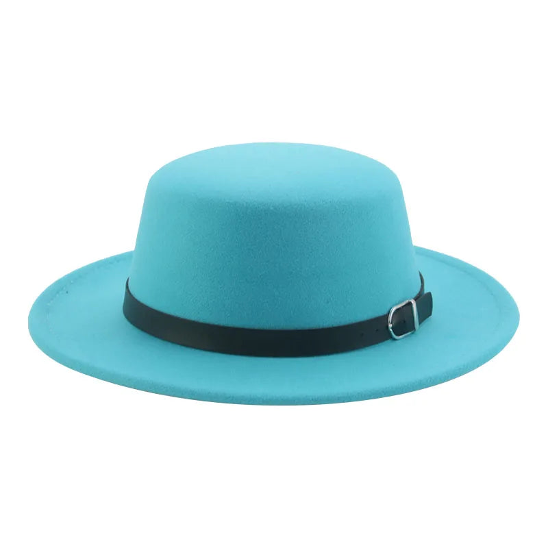 Felted Men Hats Solid Flat Top Belt Band Classic Simple Fedora Hats Khaki Camel Black White Red Casual Formal Dress Winter Hats