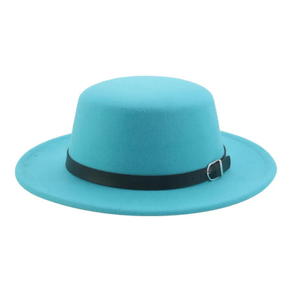 Felted Men Hats Solid Flat Top Belt Band Classic Simple Fedora Hats Khaki Camel Black White Red Casual Formal Dress Winter Hats