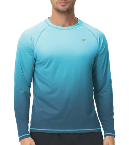 Summer Men's Long Sleeve T-Shirt UPF 50+ Rash Guard Gradient Shirt for Sport Fishing Hiking Workout Outdoor Pullover Shirt
