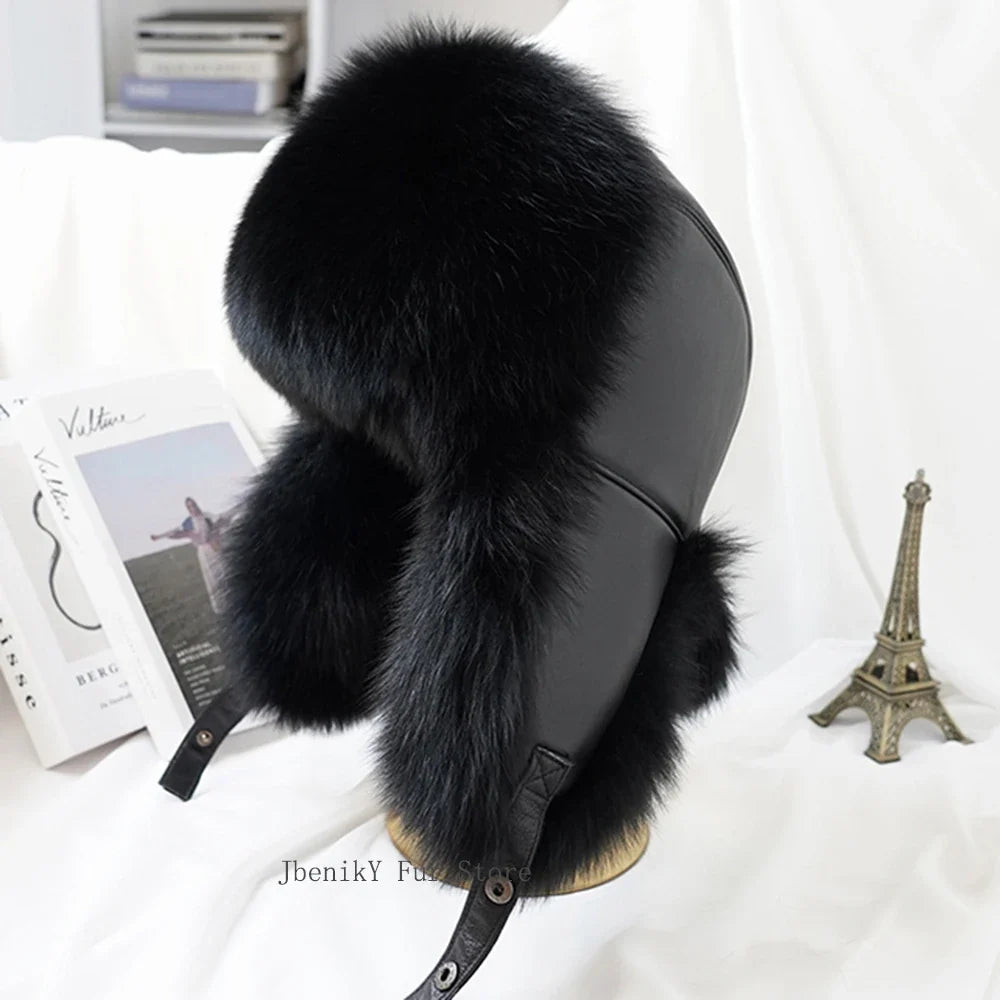 2026 Cap 100% Raccoon Dog Full Fur Fox Fur Hat Men's Fur Ear Protection Winter Thickened and Warm Russian Hat Men's Trend