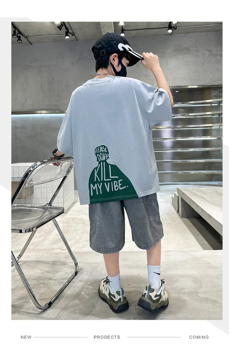 Fashion Kids Designer Summer Clothing Set for Tween Boy High Street Outfits Children New Arrival 2 Pieces Tracksuit Clothes Suit