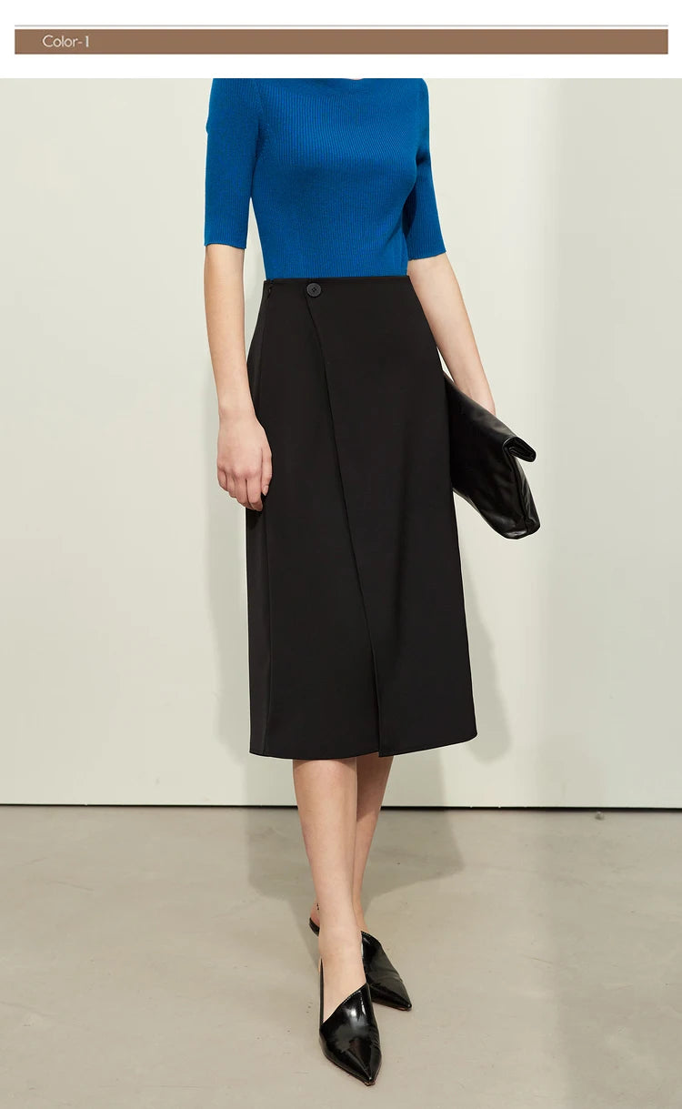 Minimalism Women Skirts 2024 Spring New Asymmetric Lap Piece A-line Solid Trendy Commuter Mid-Calf Skirt For Lady 12421040
