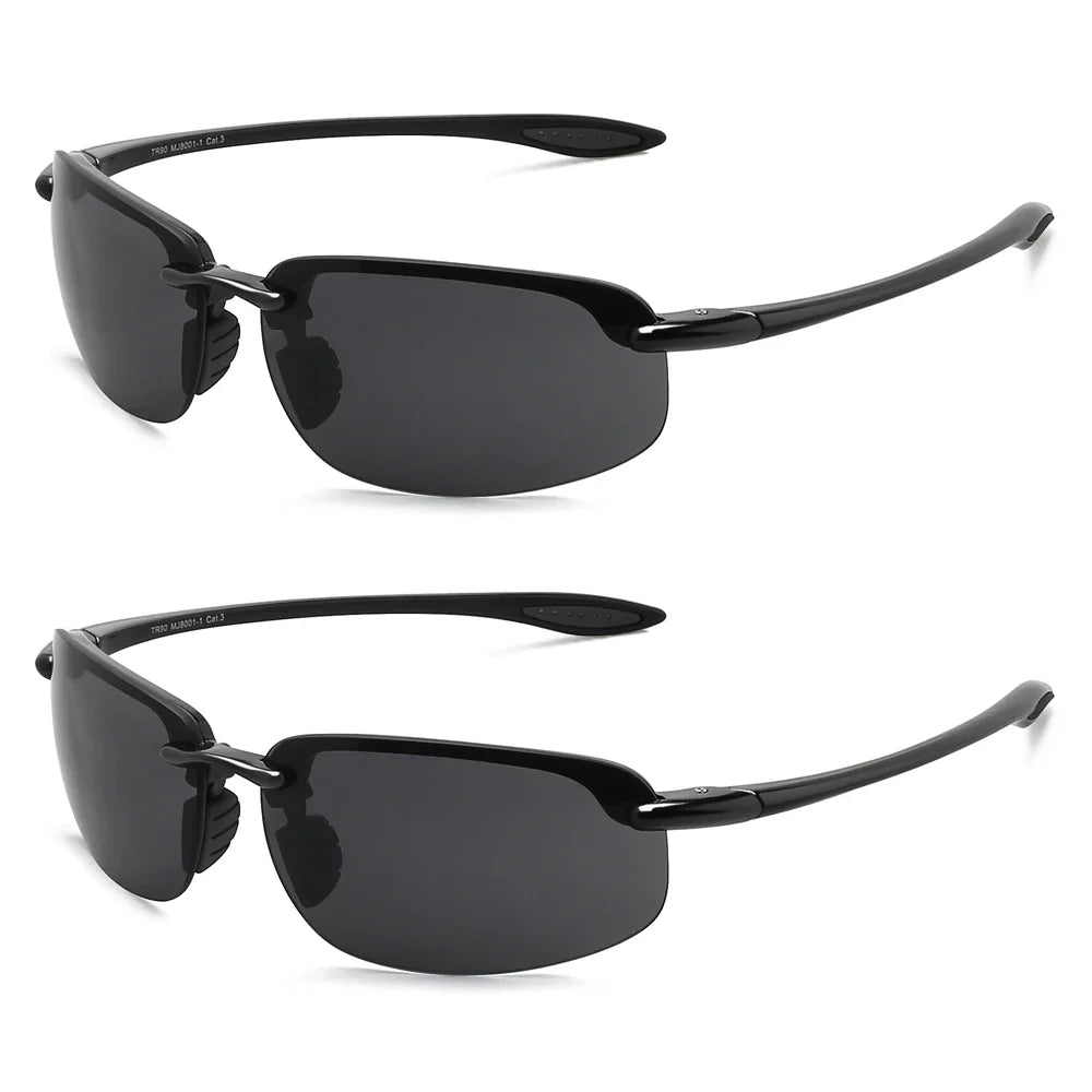 2Pack Polarized Sports Sunglasses for Men Women TR90 Lightweight Rimless Frame UV400 Running Fishing Driving 801