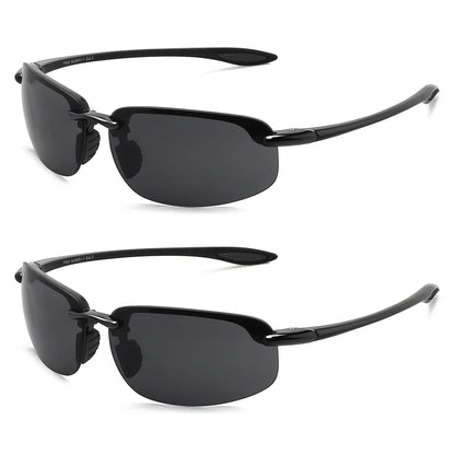 2Pack Polarized Sports Sunglasses for Men Women TR90 Lightweight Rimless Frame UV400 Running Fishing Driving 801