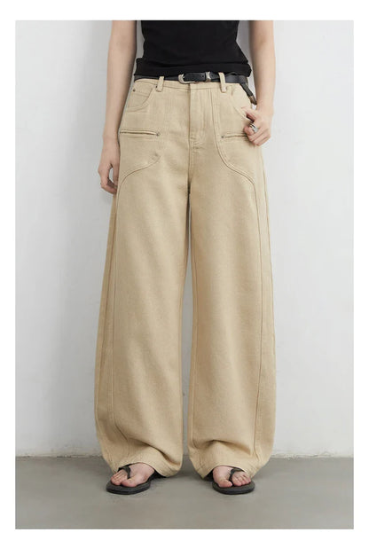 Women Jeans Solid Loose Casual New Split Wide Leg Denim Pant Workwear Female Trousers Spring Autumn 2025