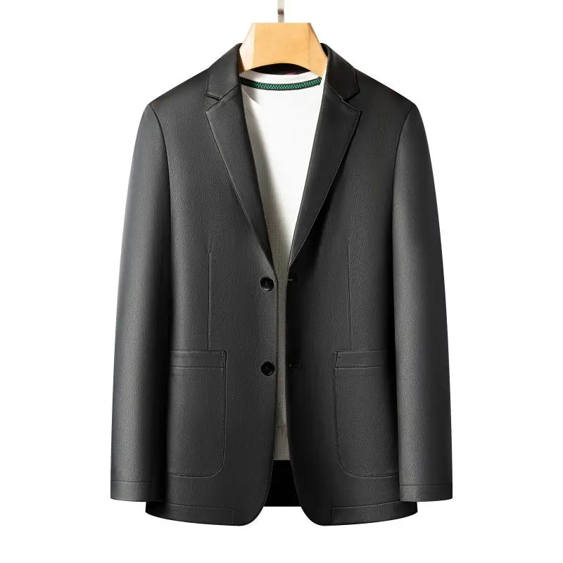New Men's Business Casual Fashion Leather Blazer Sheepskin Slim Fit High-End Genuine Leather Jacket