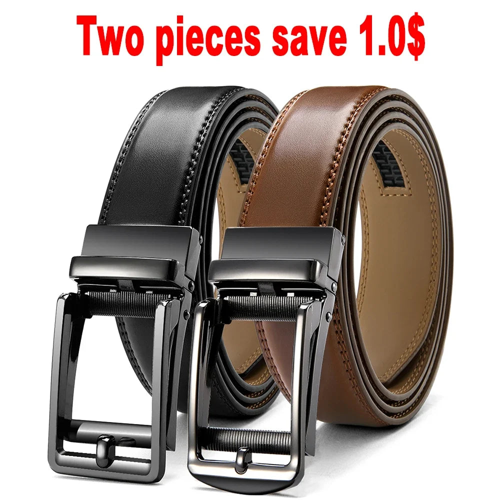 Mens Leather Belt  Automatic Genuine Leather Belts Leisure Fashion Ratchet Belts for Men Pants Waistband Ремень