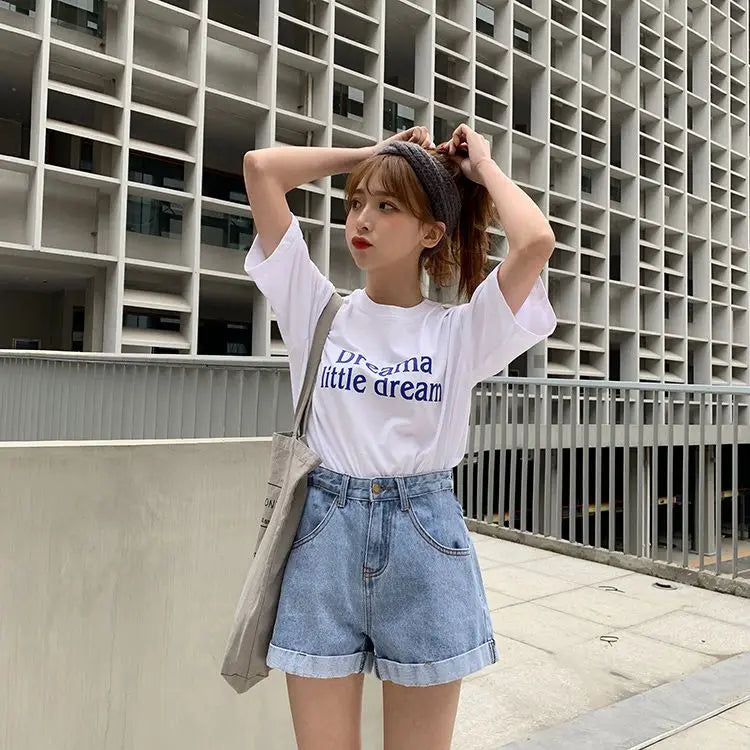 Women's Denim Shorts Wide With Belt High Waist Female Short Jeans Pants Trend 2025 New In Offer Aesthetic Hot Elasticty Outfits