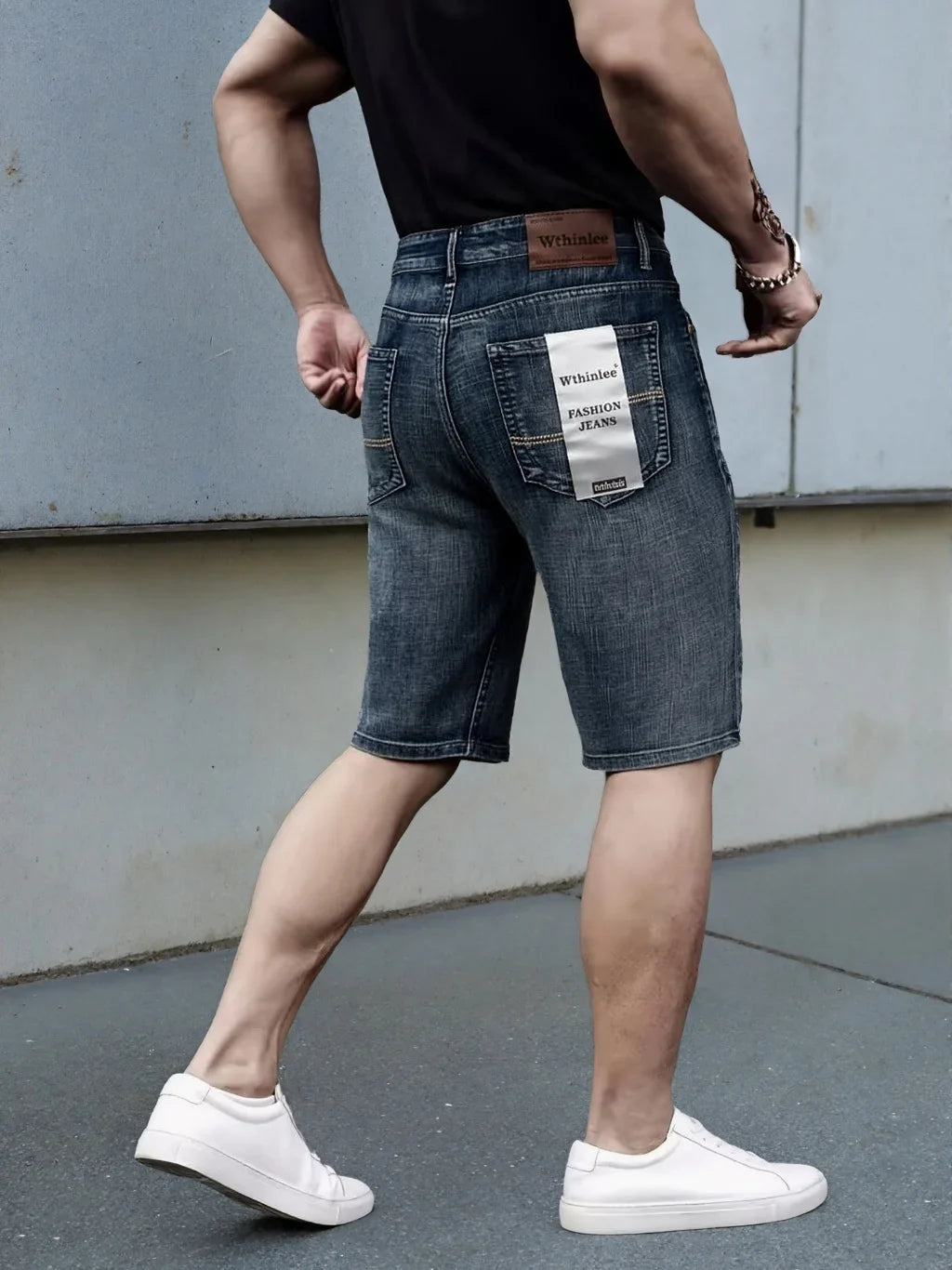 New Business Men's Jeans Casual Straight Stretch Fashion Classic Blue Black Men's Summer Denim Shorts Knee-Length