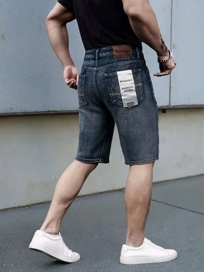 New Business Men's Jeans Casual Straight Stretch Fashion Classic Blue Black Men's Summer Denim Shorts Knee-Length