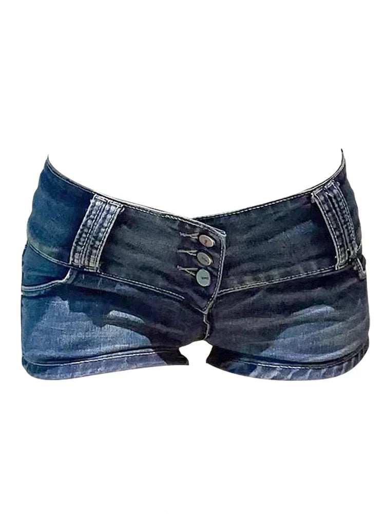 Y2k Streetwear Harajuku E-girl Summer Women 2000s Grunge Kpop Japanese Gyaru Low Rise Jean Shorts Slim Denim Hot Pants Trashy
