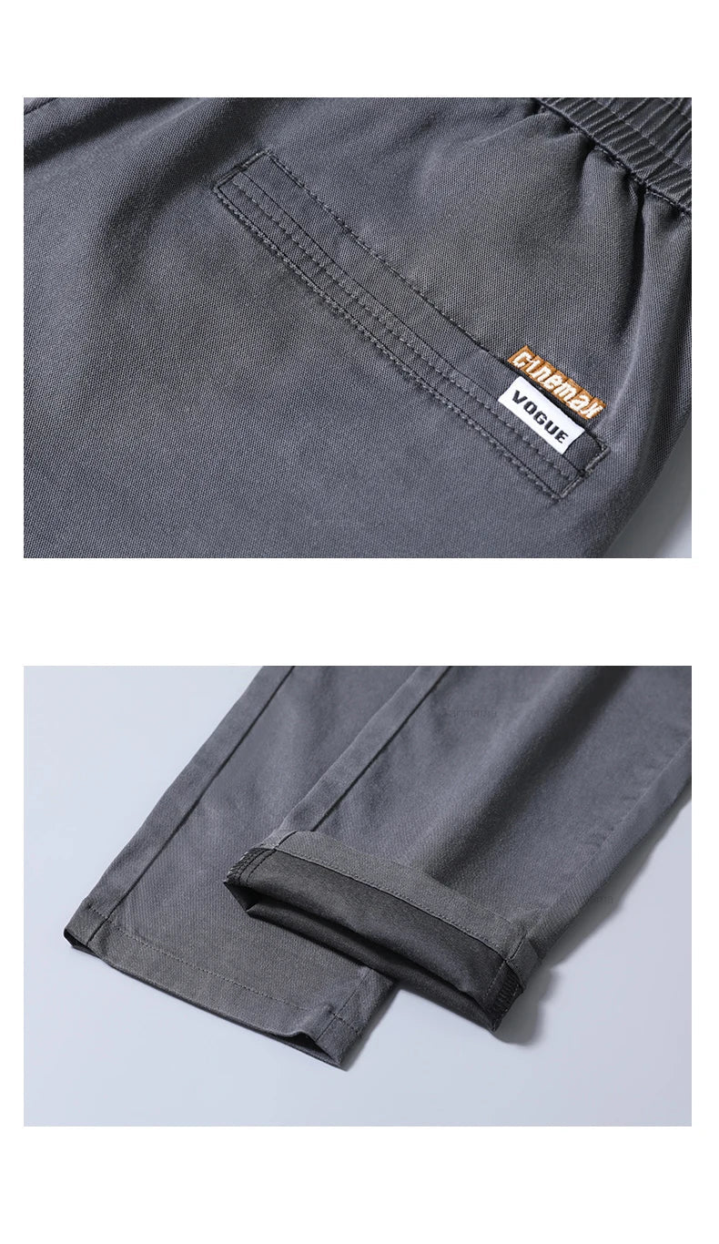 Spring Summer Men's Casual Pants Korean Fashion Cotton Thin Soft Elastic Slim Business Trousers Black Green Khaki