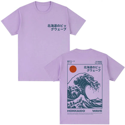 Japanese Style Hokkaido Wave Graphic T-shirts Men Women Harajuku Fashion Vintage T Shirts Oversized Cotton Popular T-Shirt Gifts