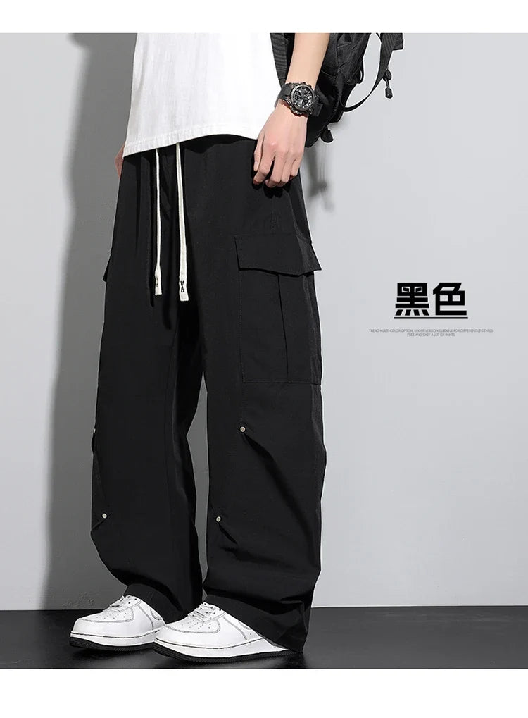 Big Size 8XL Men Casual Pants Elastic Waist Cargo Trouser Male Scimitar Banana Curved Plus Large Drawstring Fashion Straight 6XL