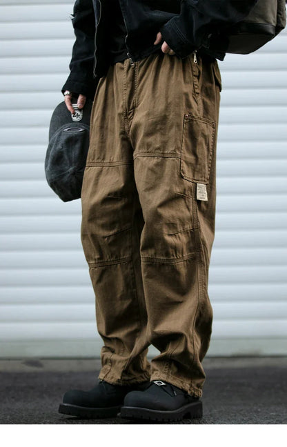 Japanese Vintage Cargo Pants Men Premium Cotton Loose Fit Straight Leg American Fashion Casual Trendy Streetwear Long Workwear