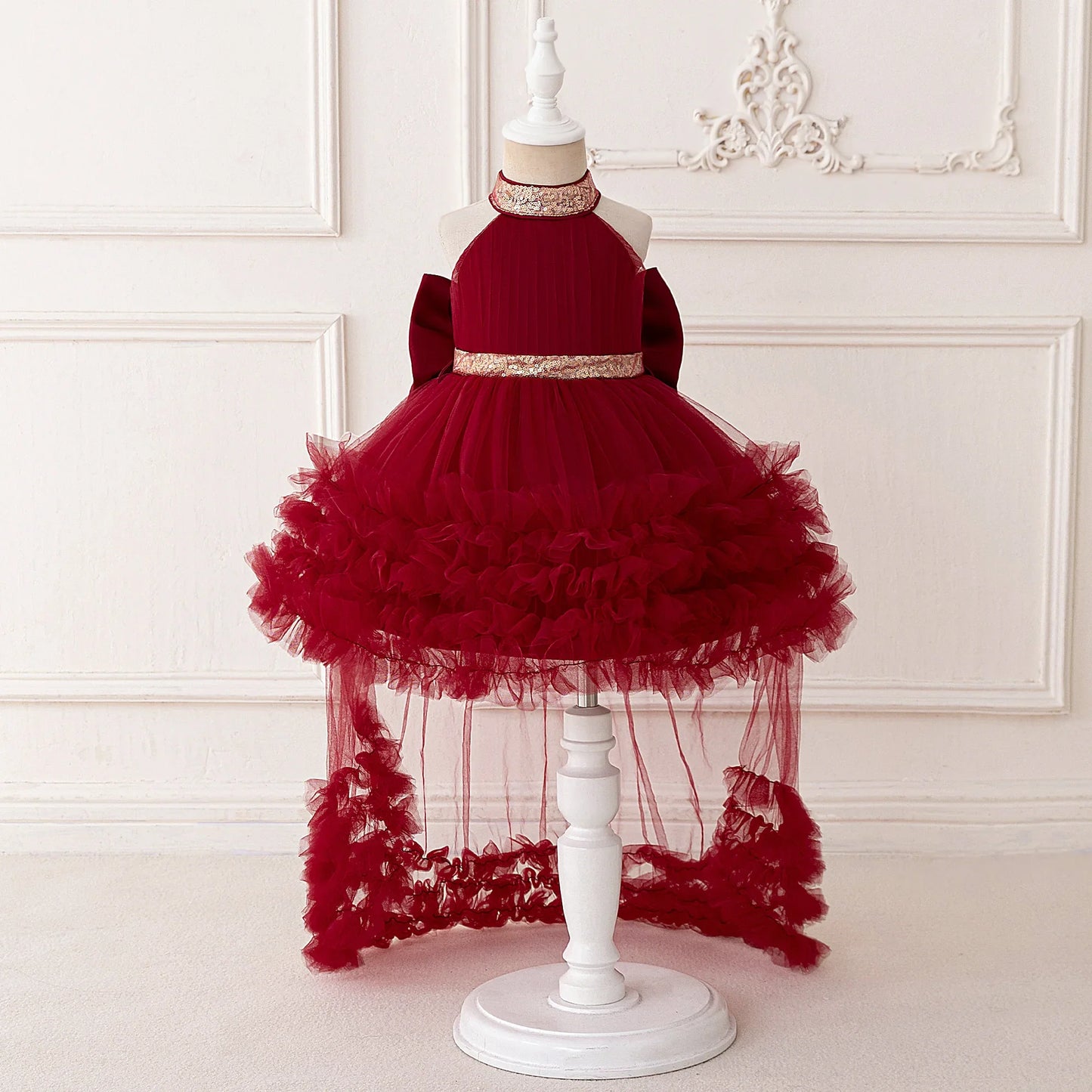 Big Bow Sequin Baby Party Girl Dresses Toddler Trailing 1st Bridesmaid Birthday Princess Dress Baby Gala Wedding Evening Costume