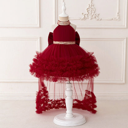 Big Bow Sequin Baby Party Girl Dresses Toddler Trailing 1st Bridesmaid Birthday Princess Dress Baby Gala Wedding Evening Costume
