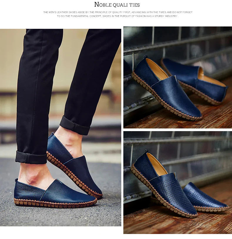 New Summer Breathable Men Loafers Handmade Leather Men's Driving Shoes Luxury Brand Flat Casual Shoes Soft Breathable Men Shoes