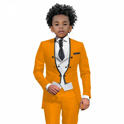 2025 Autumn Handsome Wedding Suits 3 Pieces For Kids, Boys Slim Fit Tuxedo Performance Costumes,Formal Blazer Banquet Outfit