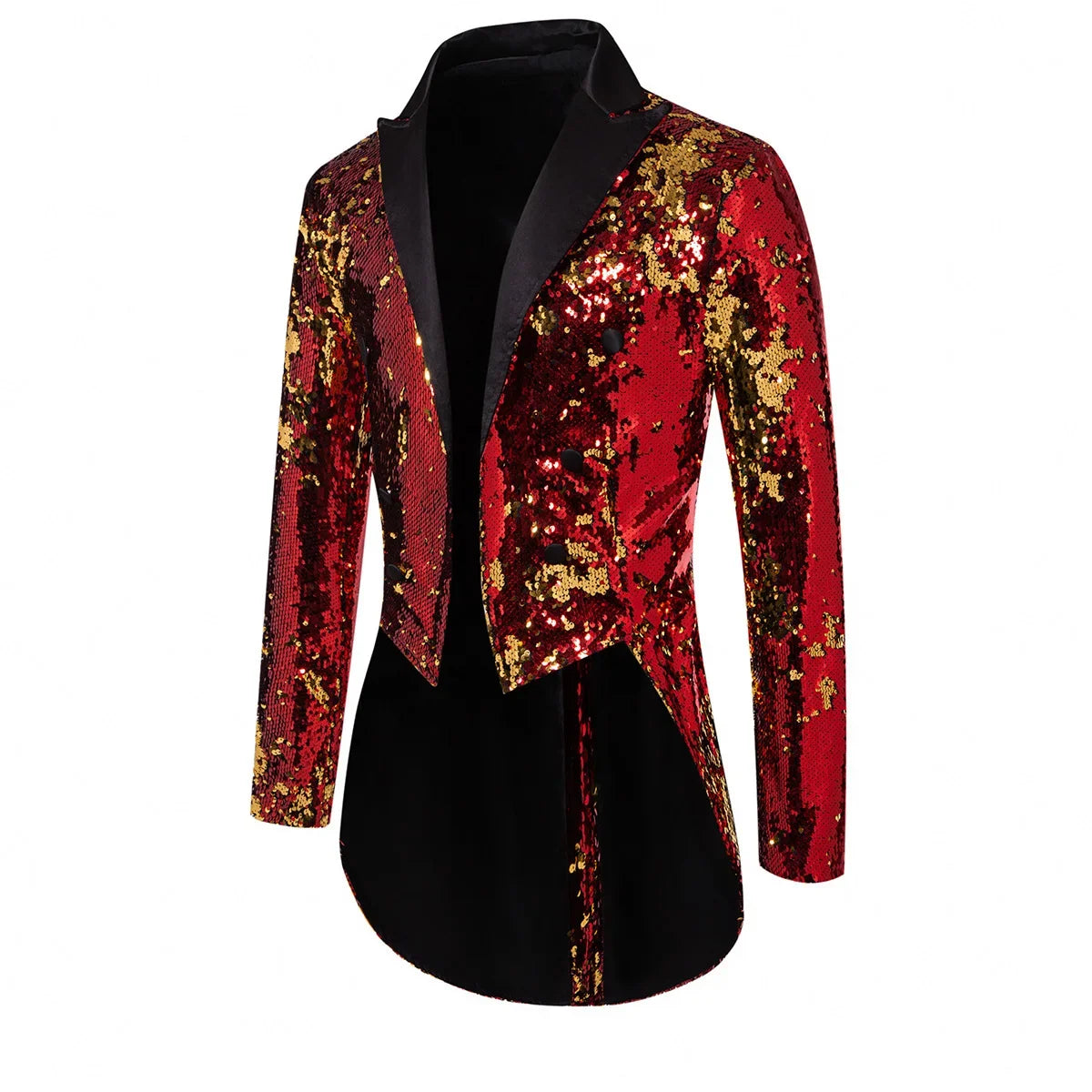 2026 Men's Blue Metallic Shiny Sequins Tuxedo, Performance,Party Dress Coat, Fashion Long Cardigan Suit Jacket,Red, Gold Blazers