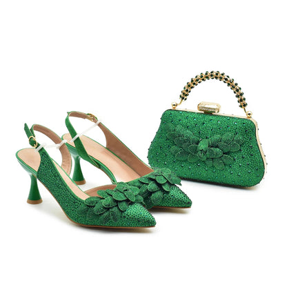 New Fashion Shoe and Bag Set for Party in Women Italian Luxury Bag and Shoes Set From Italy Full Diamonds Bride Shoes Designer