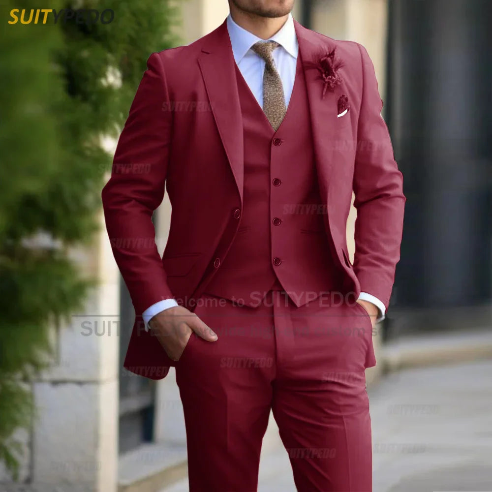 Elegant Men Suit Sets Wedding Banquet Groomsman Tailor-made Formal Outfits Fashion Party Slim Fit Blazer Vest Pants 3 Pieces